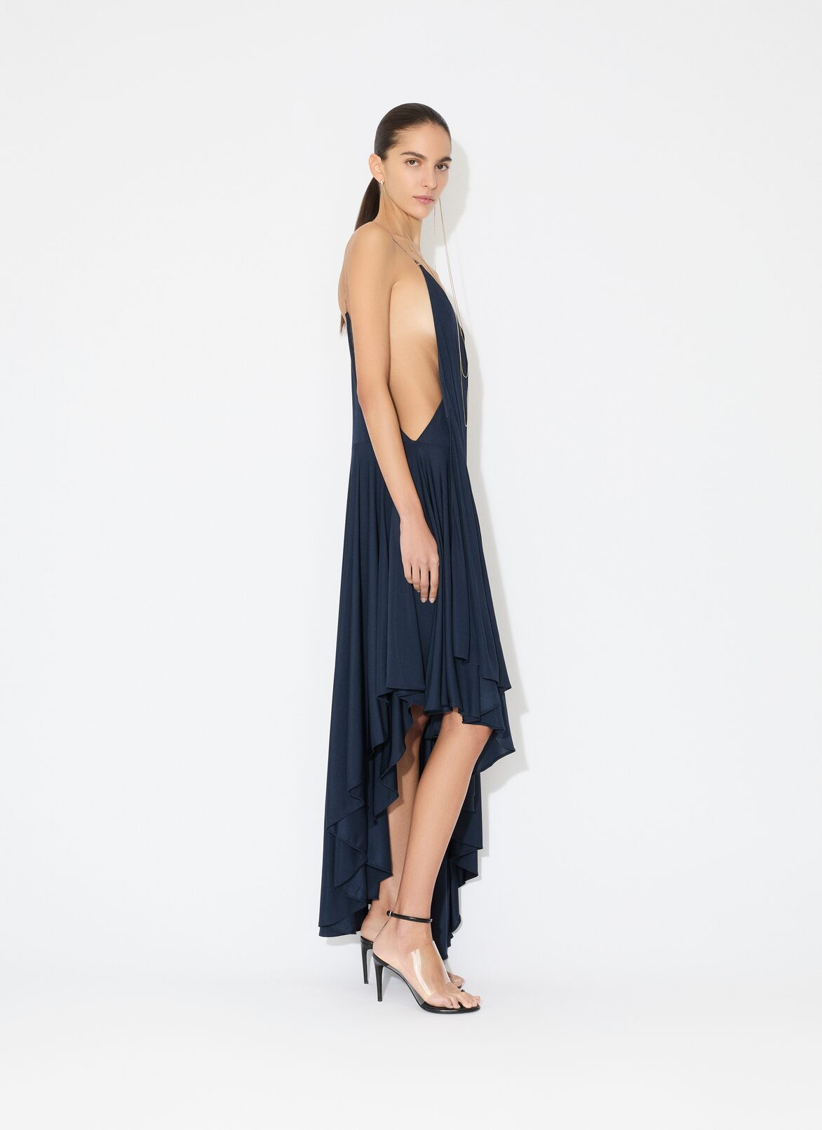 ROBE ASYMÉTRIQUE EN JERSEY MAT ALAÏA ROBE ASYMÉTRIQUE EN JERSEY MAT BLEU FONCÉ